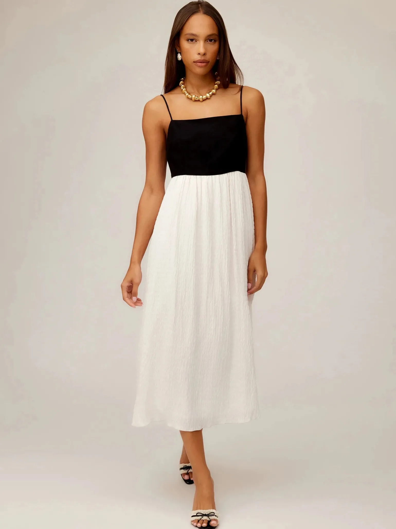 Anetta Contrast Midi Dress Cream/Black