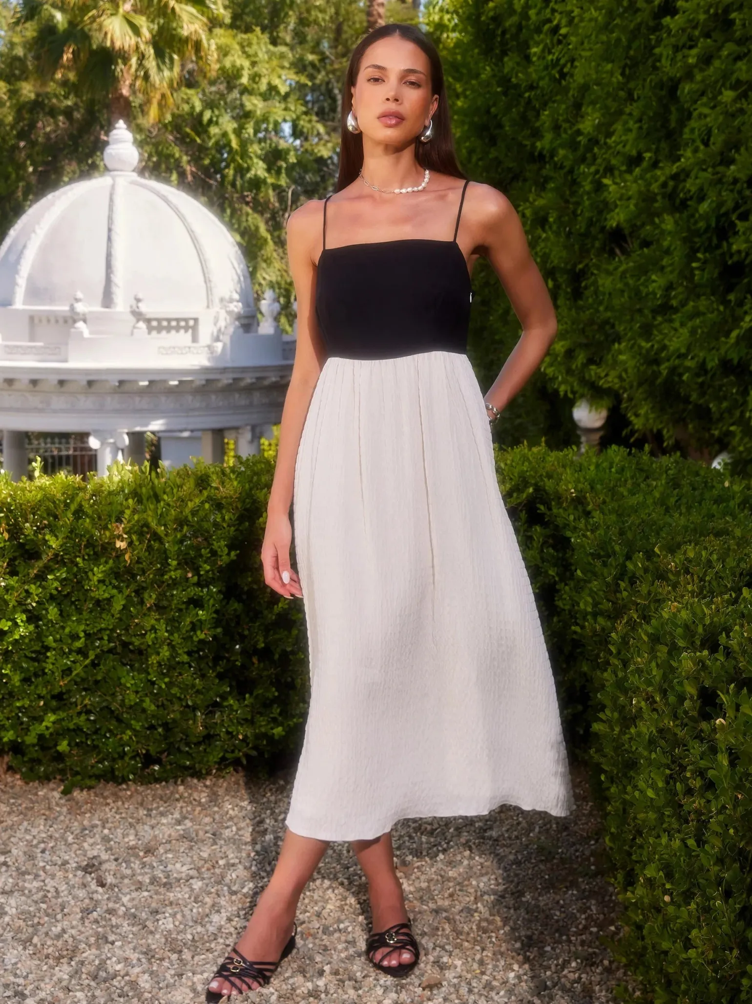 Anetta Contrast Midi Dress Cream/Black