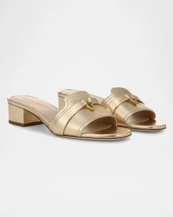 Annette Metallic Medallion Mule Sandals Gold