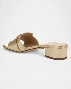 Annette Metallic Medallion Mule Sandals Gold