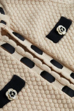 Astor Contrast Trim Cardigan Biscuit/Black