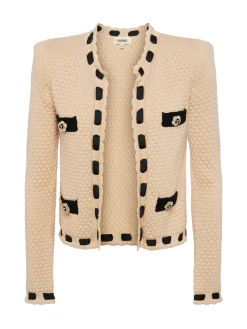 Astor Contrast Trim Cardigan Biscuit/Black