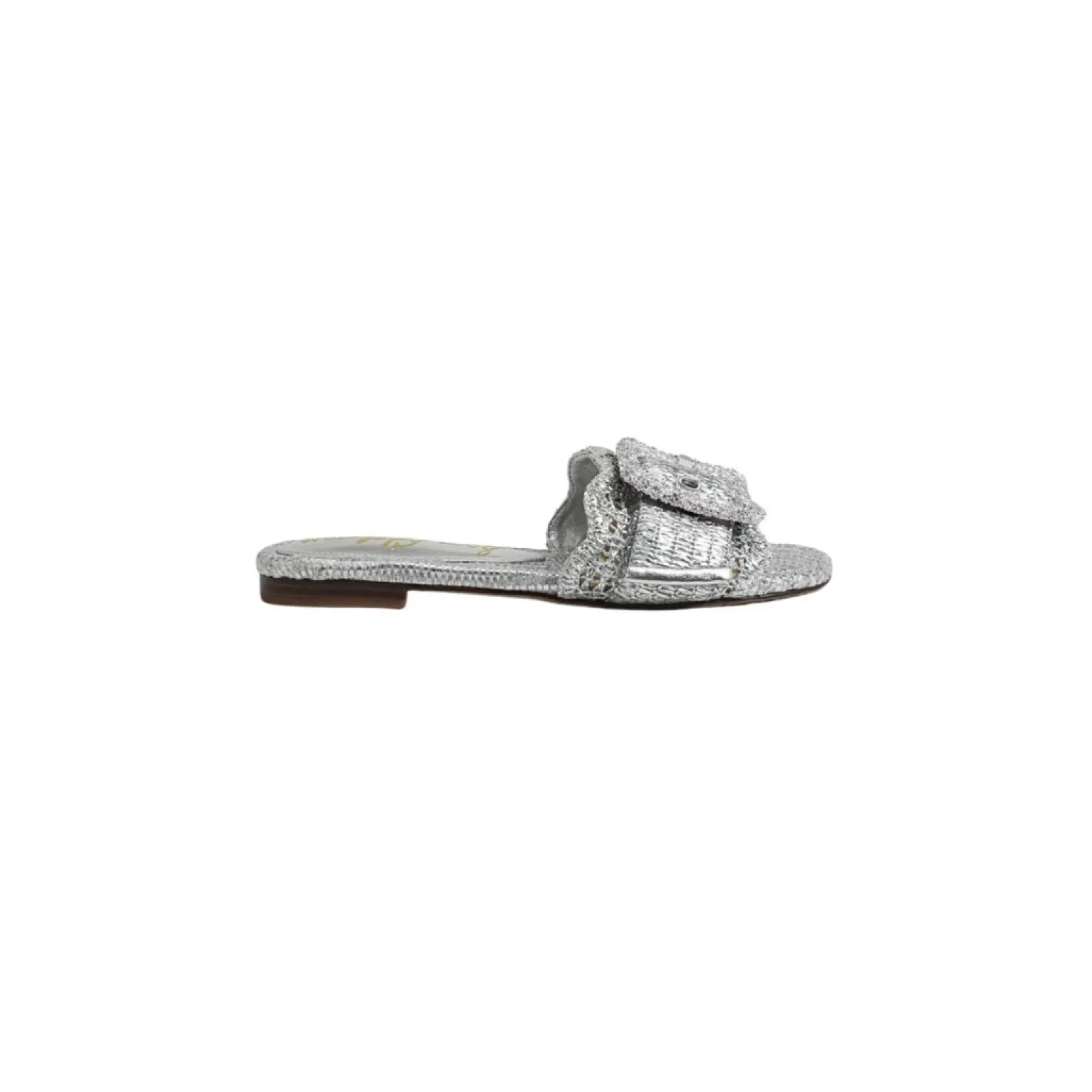 Bambi Slide Sandal Soft Silver Raffia