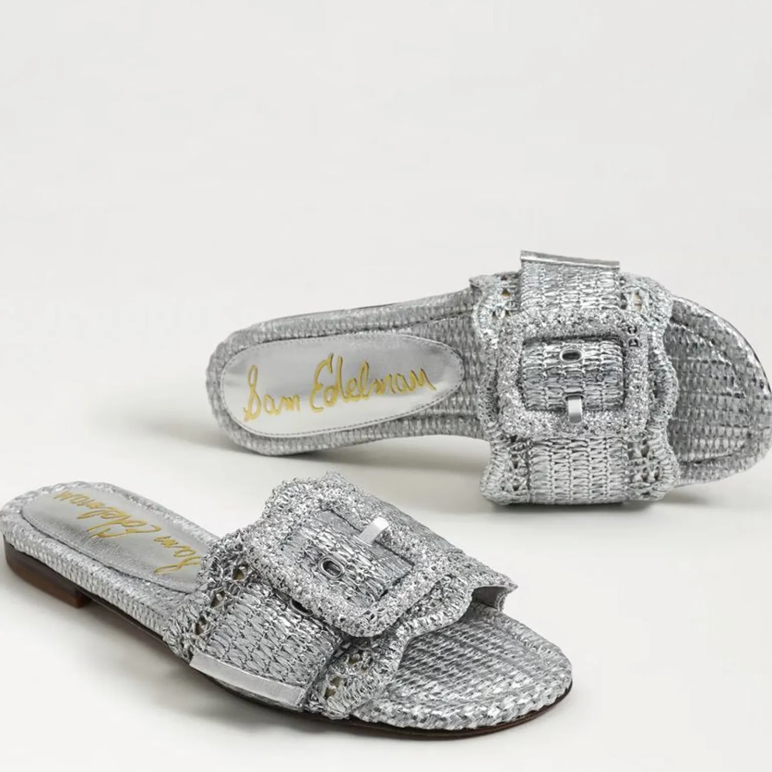 Bambi Slide Sandal Soft Silver Raffia