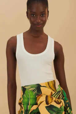Banana Embroidered Off-White Tank Top