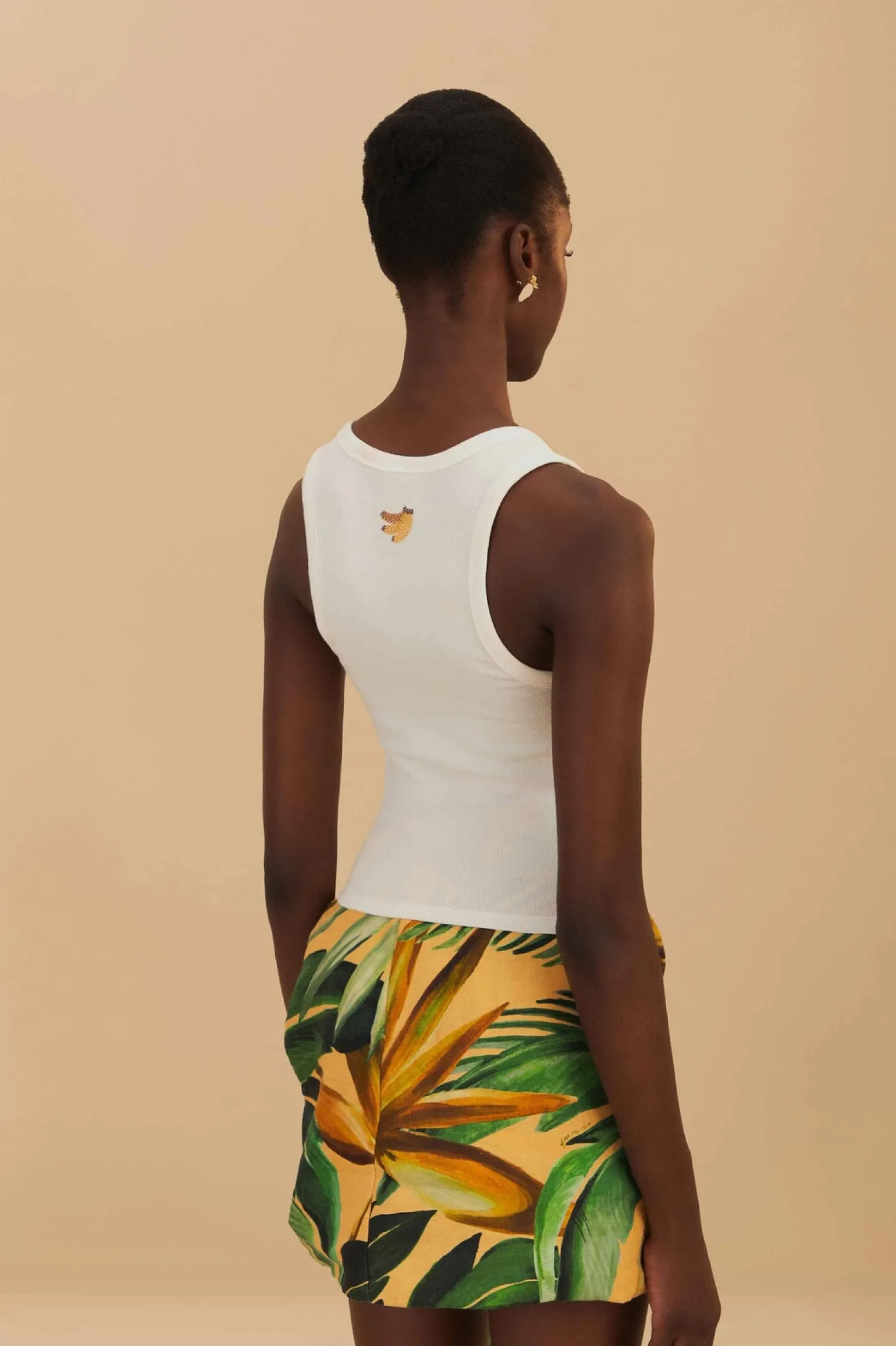 Banana Embroidered Off-White Tank Top