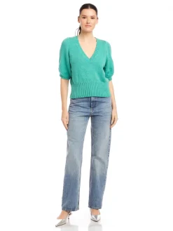 Bennet Shirred Sleeve Sweater Teal