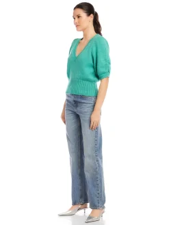 Bennet Shirred Sleeve Sweater Teal