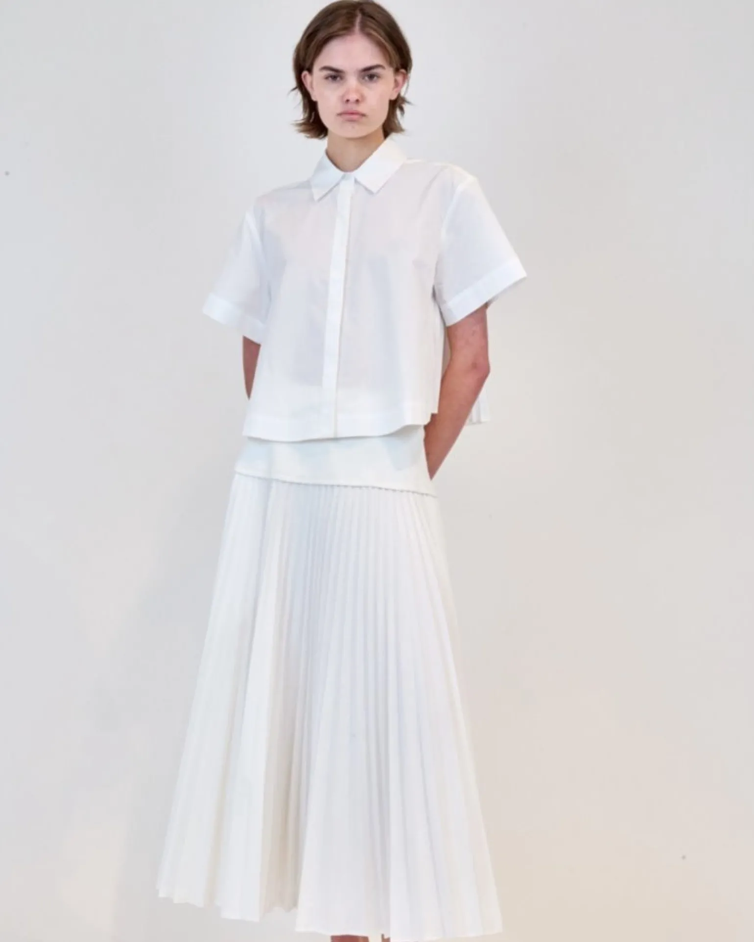 Bernie Short Sleeve Pleated Shirt White