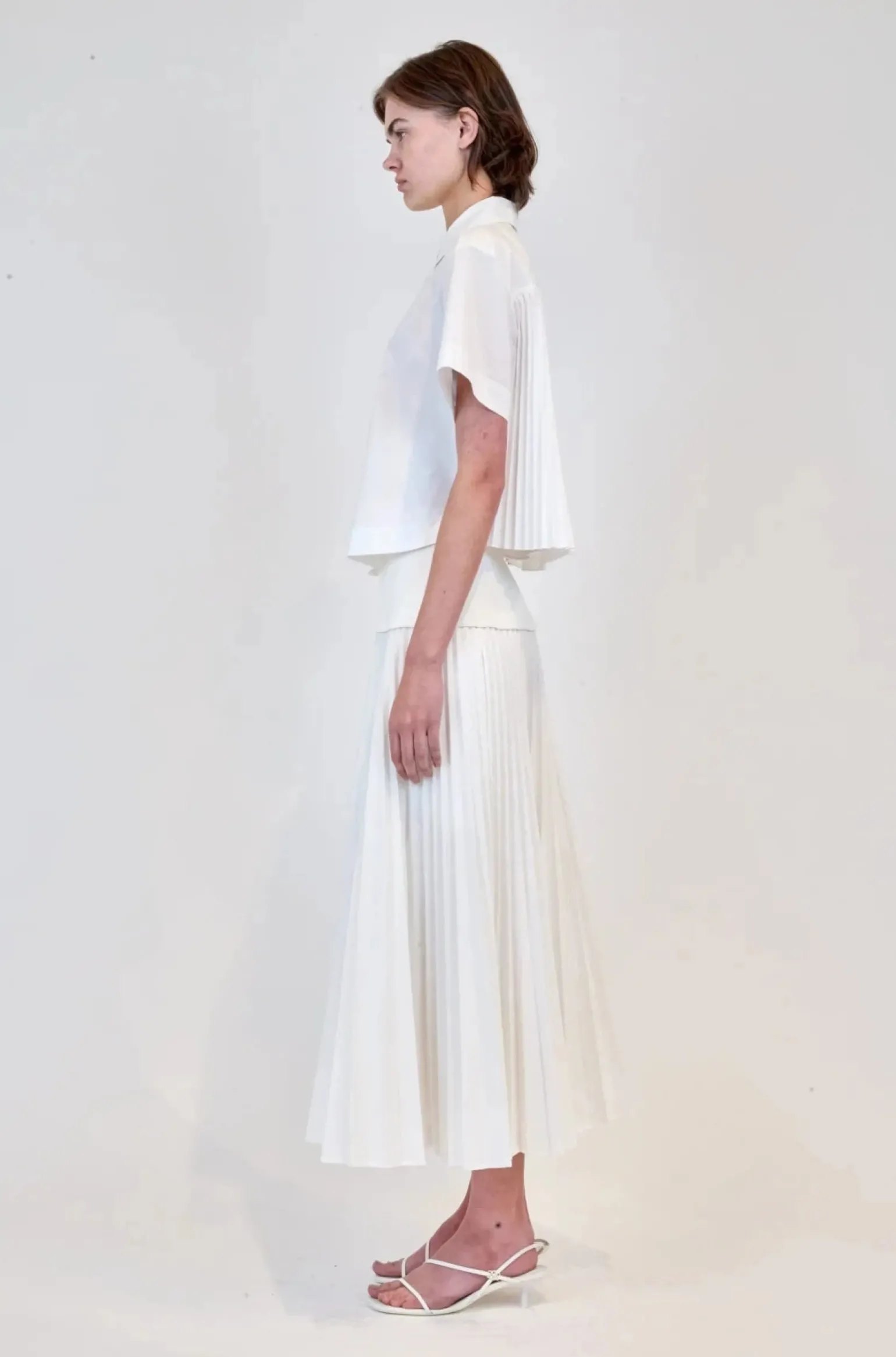 Bernie Short Sleeve Pleated Shirt White