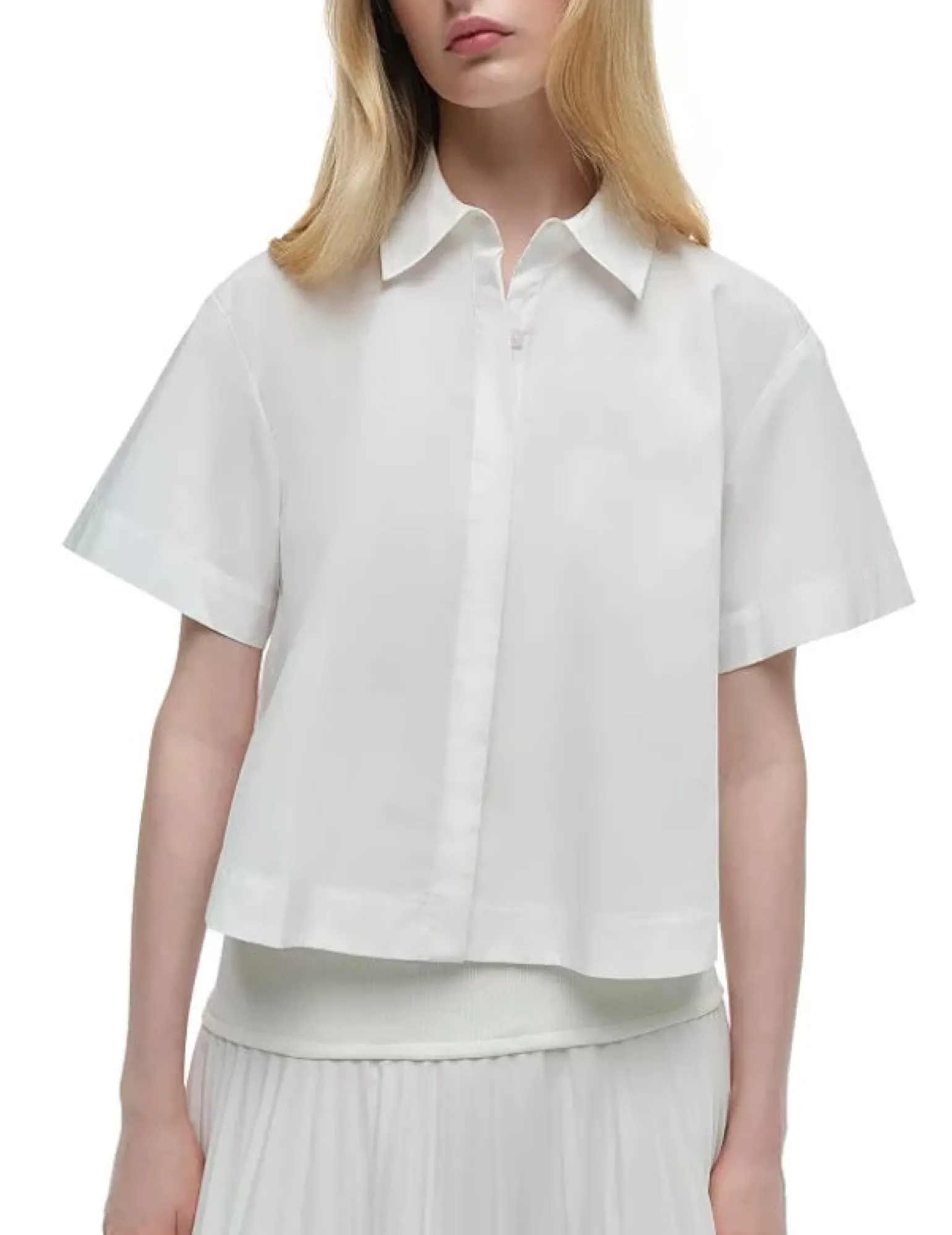 Bernie Short Sleeve Pleated Shirt White