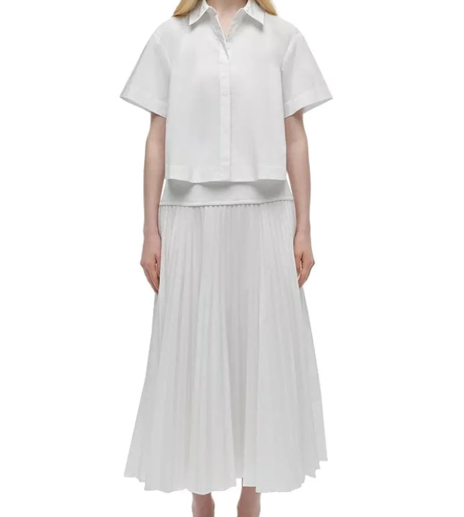 Bernie Short Sleeve Pleated Shirt White