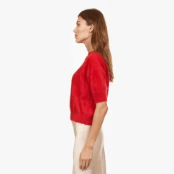 Brushed Elbow Sleeve Boxy Crew Red Alert