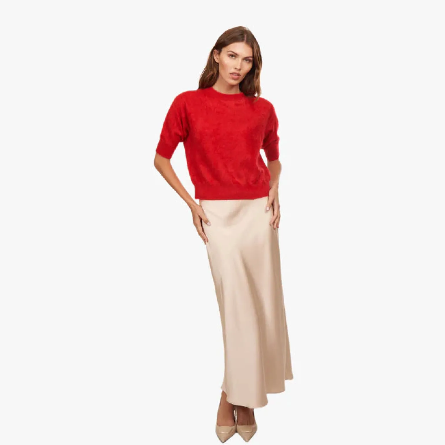 Brushed Elbow Sleeve Boxy Crew Red Alert