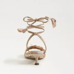 Carla Lace Up Kitten Heel Ecru Beige Silk