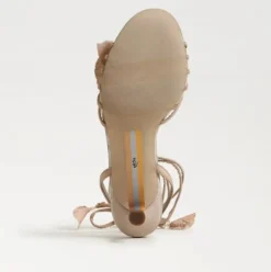 Carla Lace Up Kitten Heel Ecru Beige Silk
