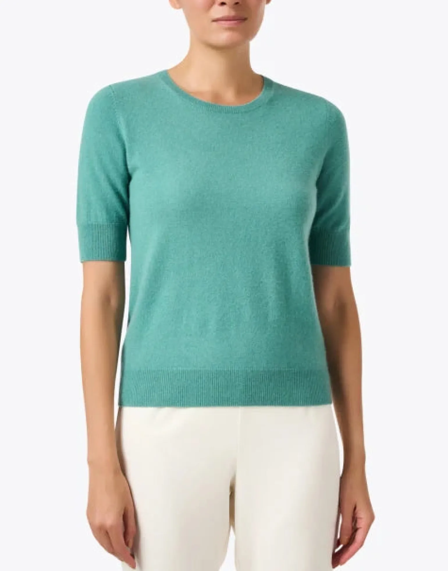 Cashmere Blend Short Sleeve Rib Knit Sweater Jade