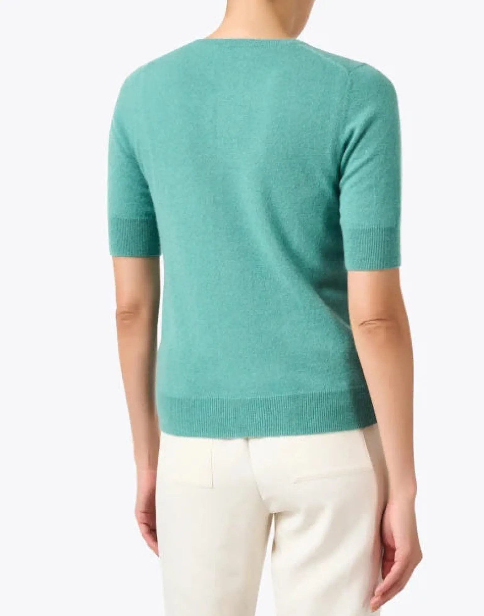 Cashmere Blend Short Sleeve Rib Knit Sweater Jade