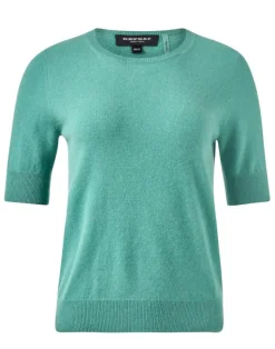 Cashmere Blend Short Sleeve Rib Knit Sweater Jade
