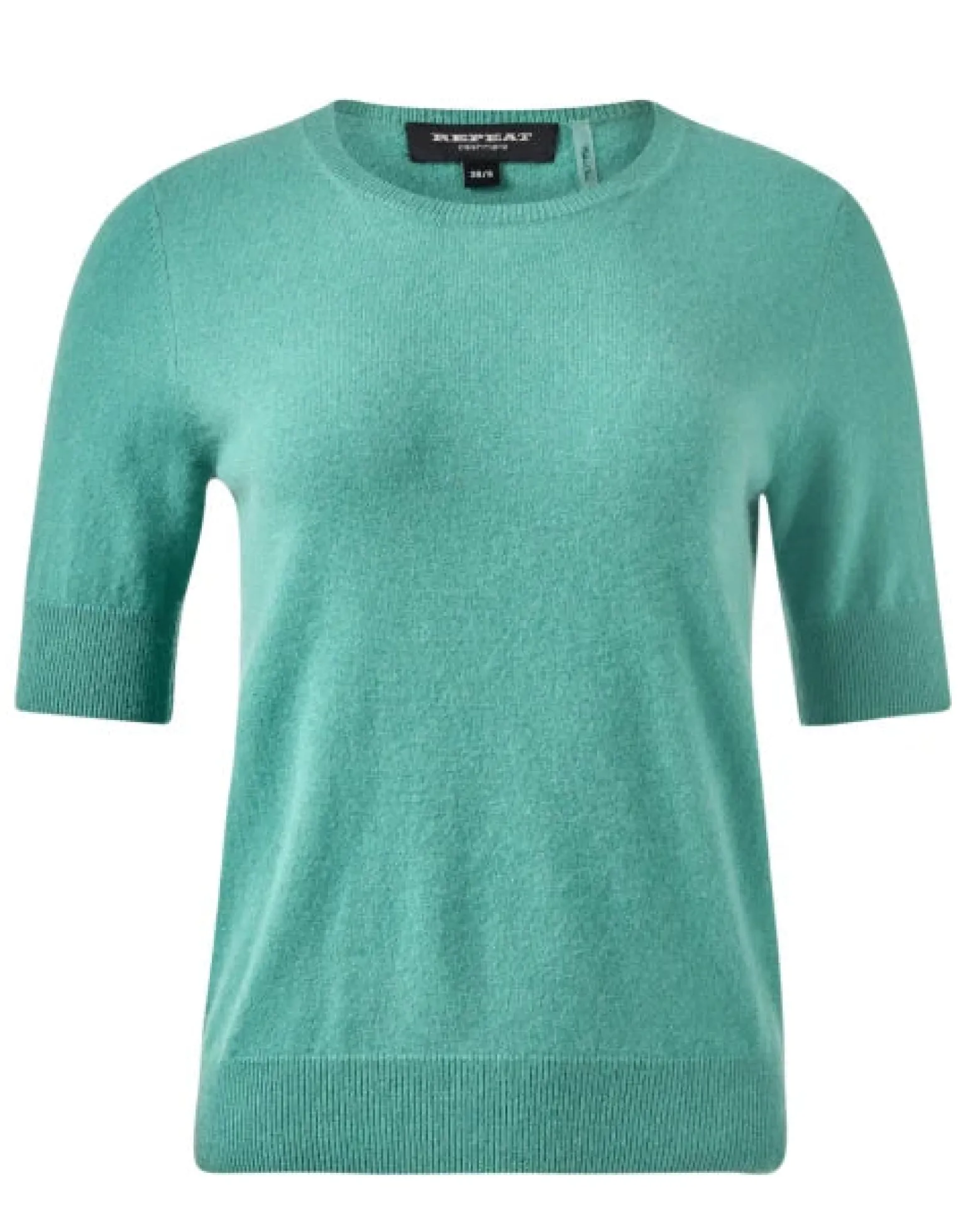Cashmere Blend Short Sleeve Rib Knit Sweater Jade