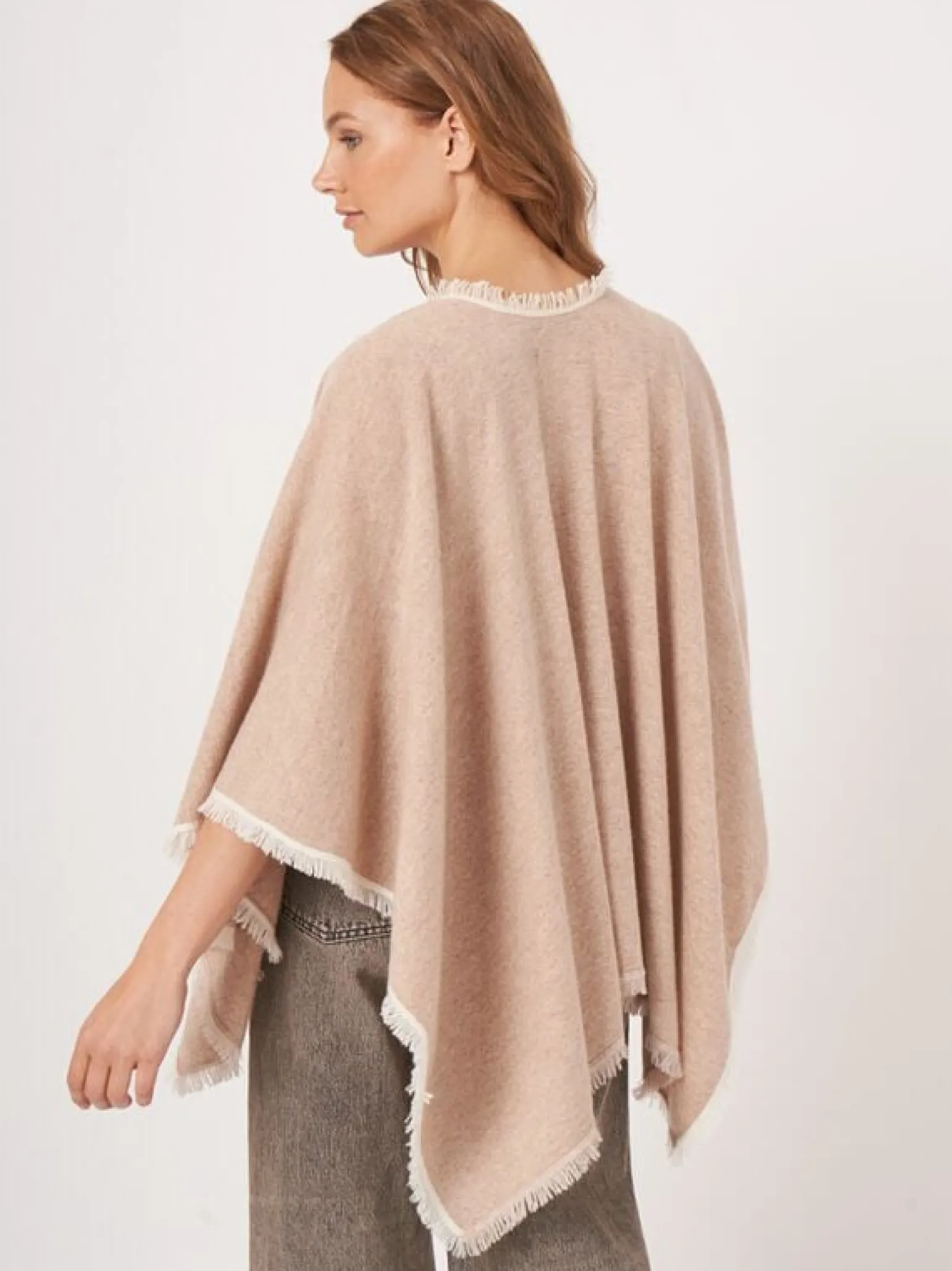 Cashmere Cape with Fringe Hay