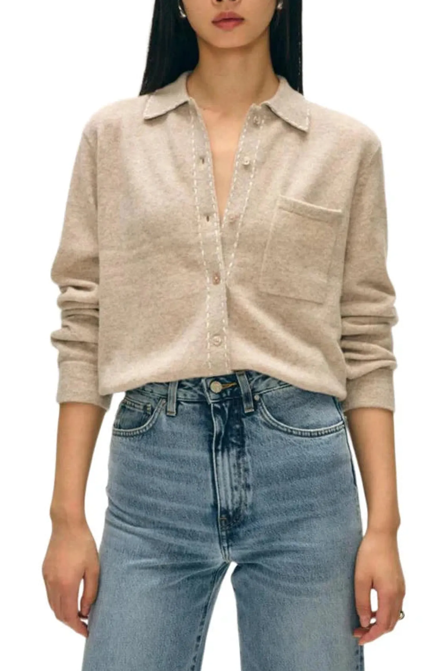 Cashmere Embroidered Stitch Shirt Sandwisp/Soft White