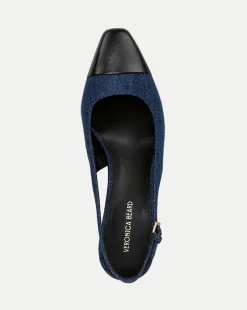 Cecile Denim Cap-Toe Slingback Pump Denim Blue/Black