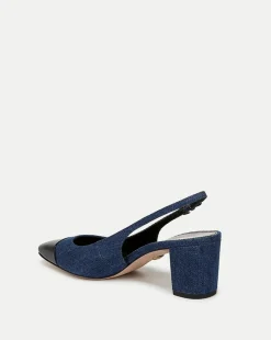 Cecile Denim Cap-Toe Slingback Pump Denim Blue/Black
