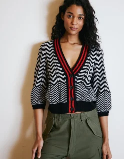 Chevron Stitch Cardigan Black Combo