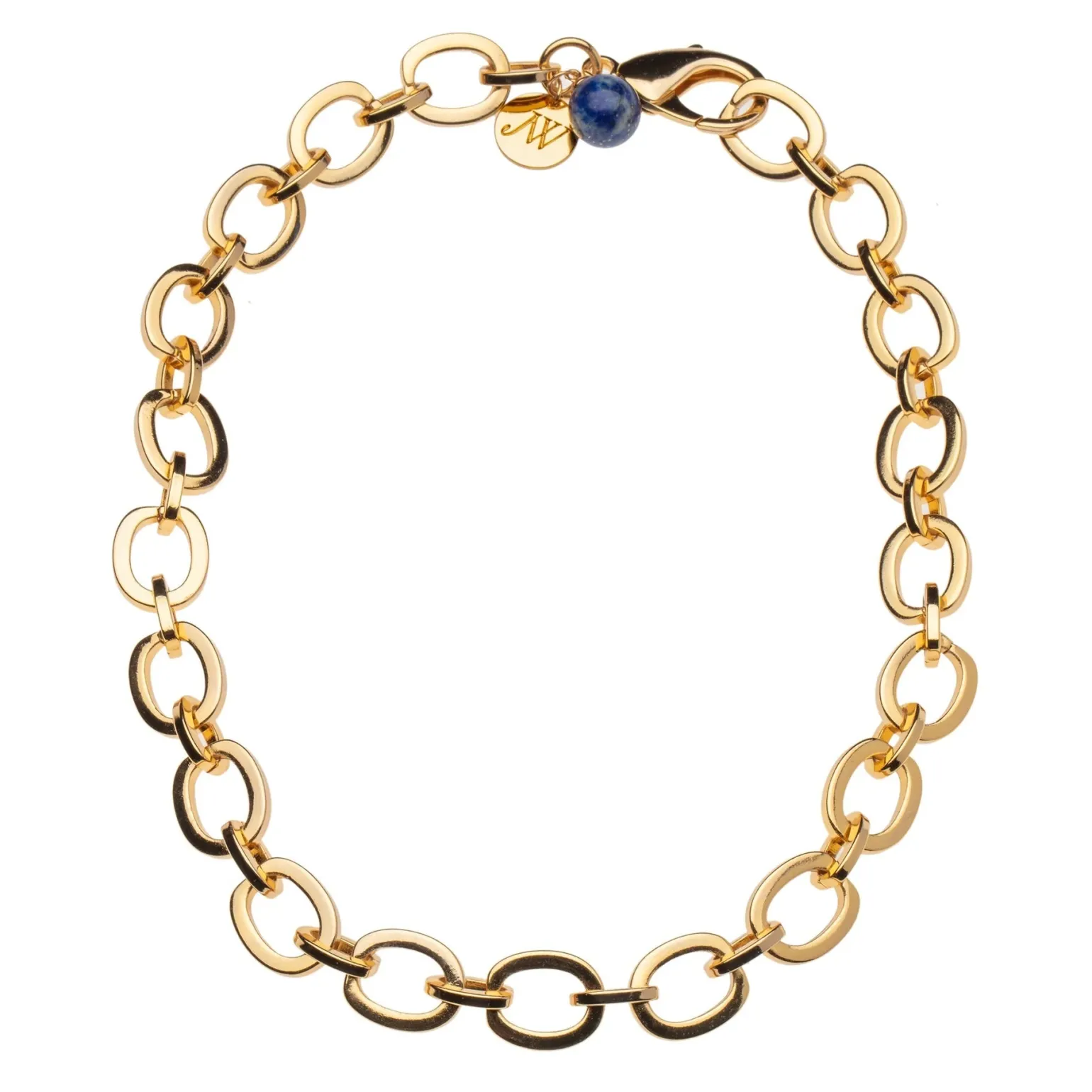 Chunky Link Chain With Lapis Bead 16