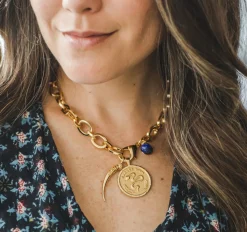Chunky Link Chain With Lapis Bead 18