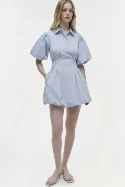 Cleo Balloon Pintuck Mini Dress Periwinkle Sky