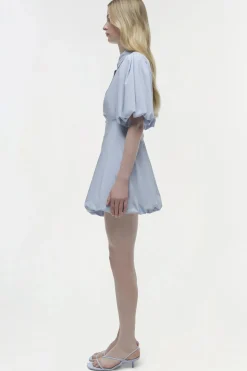 Cleo Balloon Pintuck Mini Dress Periwinkle Sky