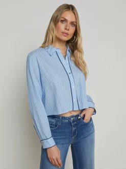 Cosette Button-Down Shirt Slate Blue/Ivory Stripe