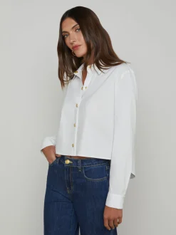 Cosette Crop Button Down Shirt White/Gold