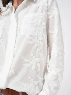 Cotton Shirt Embroidered Flowers Cream
