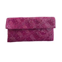 Criss Cross Beaded Clutch Fuschia
