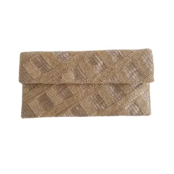Criss Cross Beaded Clutch Taupe