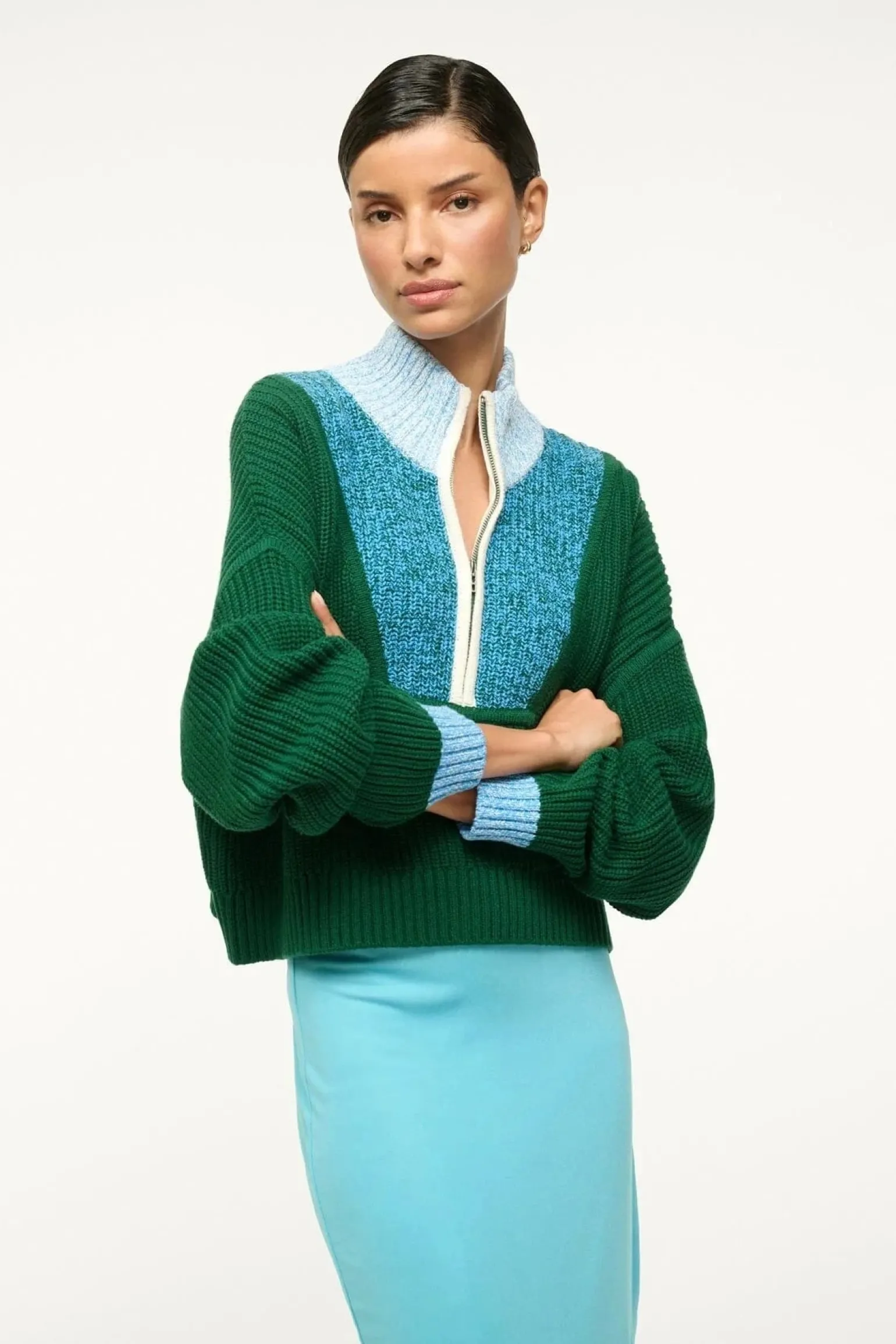 Cropped Hampton Sweater Jungle/Sky/Ivory