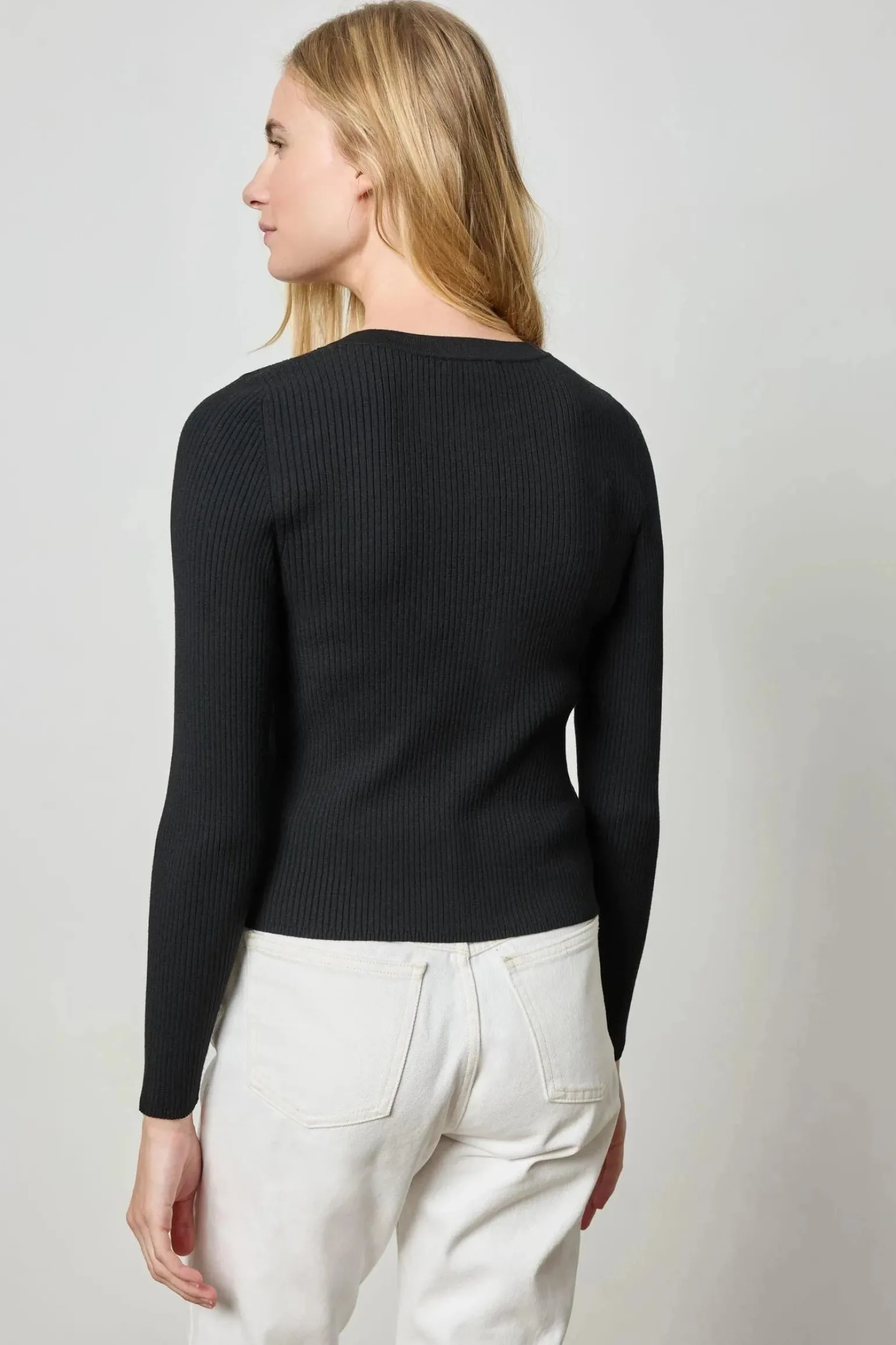 Cropped Ribbed Cardigan Black