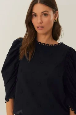 3D Flowers Blouse Black