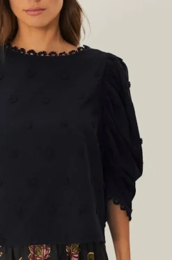 3D Flowers Blouse Black