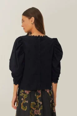 3D Flowers Blouse Black