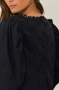 3D Flowers Blouse Black