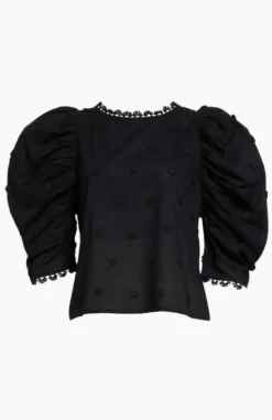 3D Flowers Blouse Black