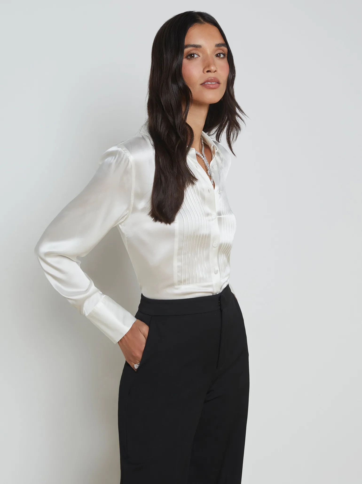Divya Pintuck Tux Shirt White