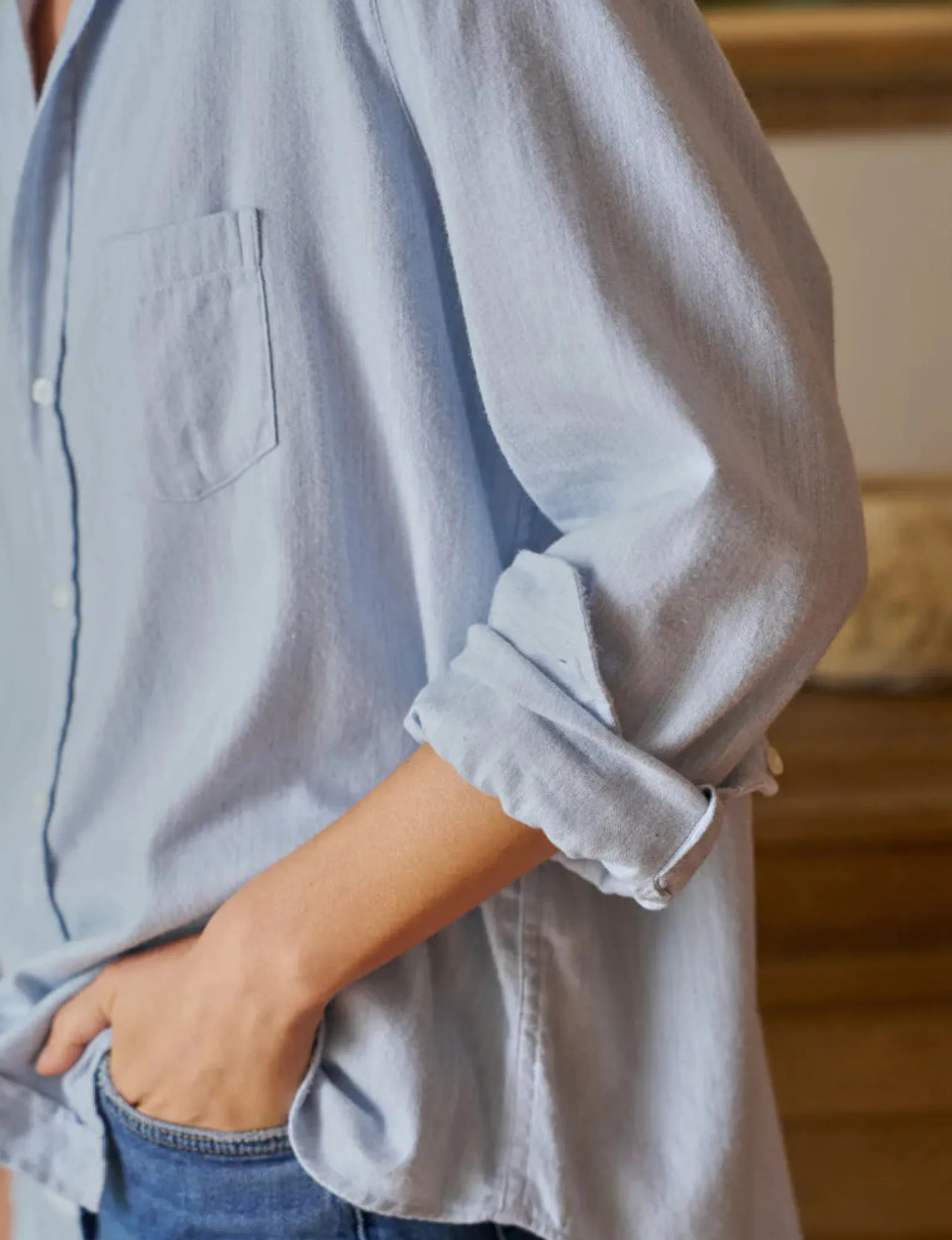 Eileen Relaxed Button Up Gray Blue