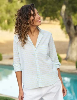 Eileen Relaxed Button Up Shirt Blue/Chartreuse Multi Stripe