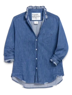 Eileen Ruffle Relaxed Button-Up Shirt Vintage Stonewashed Indigo