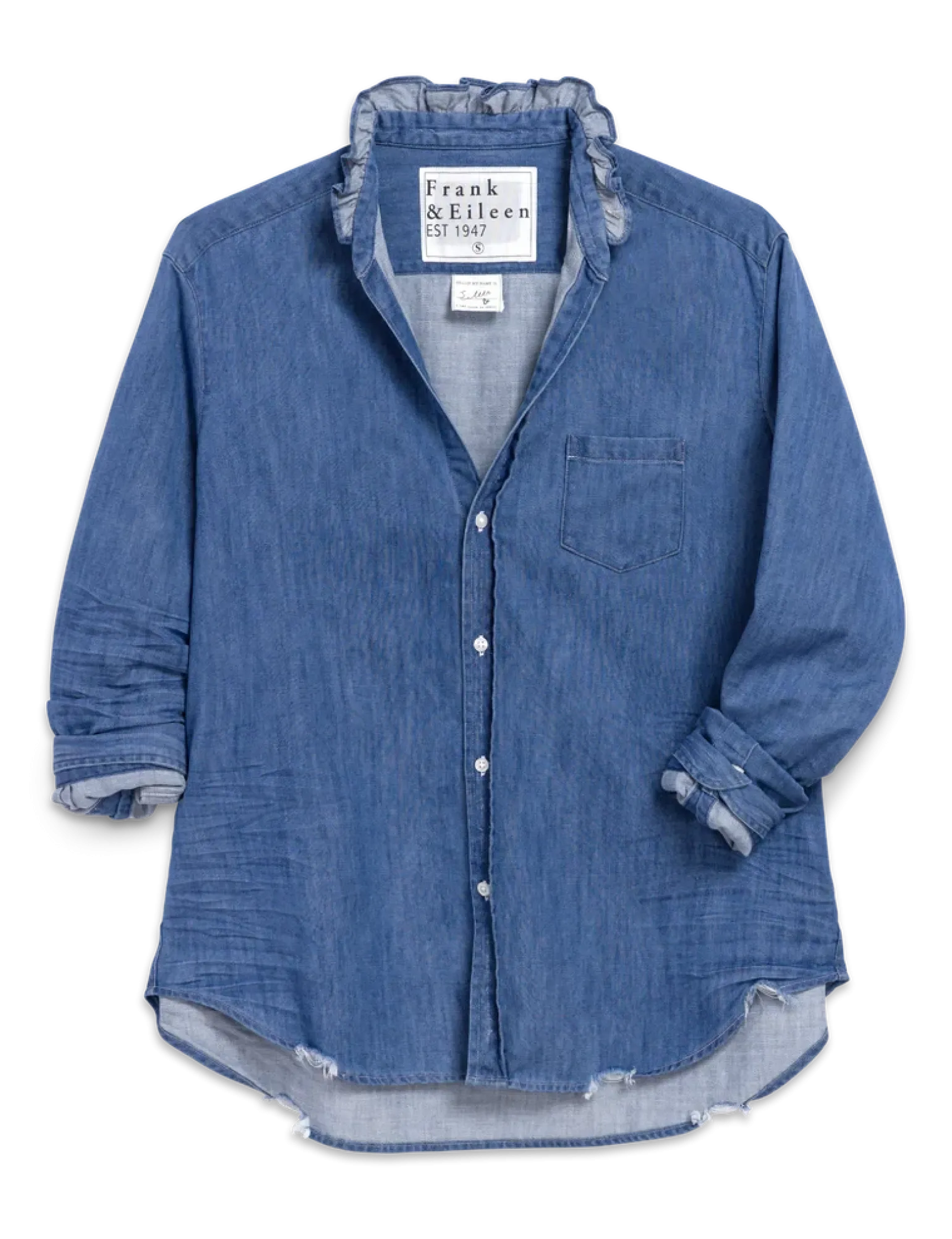 Eileen Ruffle Relaxed Button-Up Shirt Vintage Stonewashed Indigo
